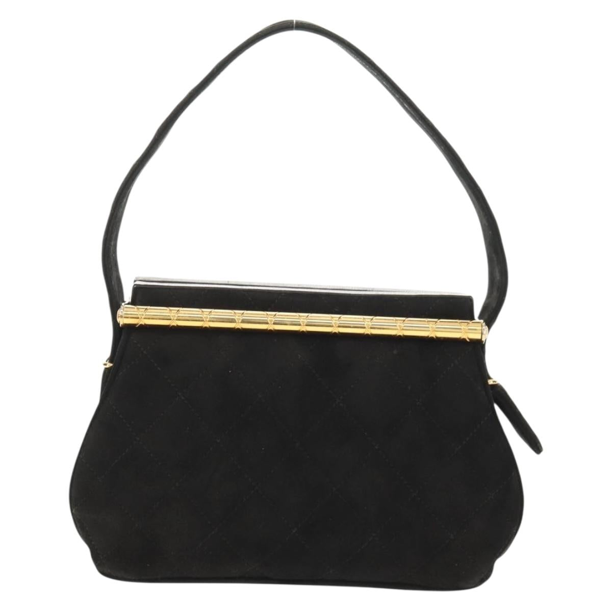 CHANEL Matelasse Hand Bag Suede Black Gold CC Auth 157875V