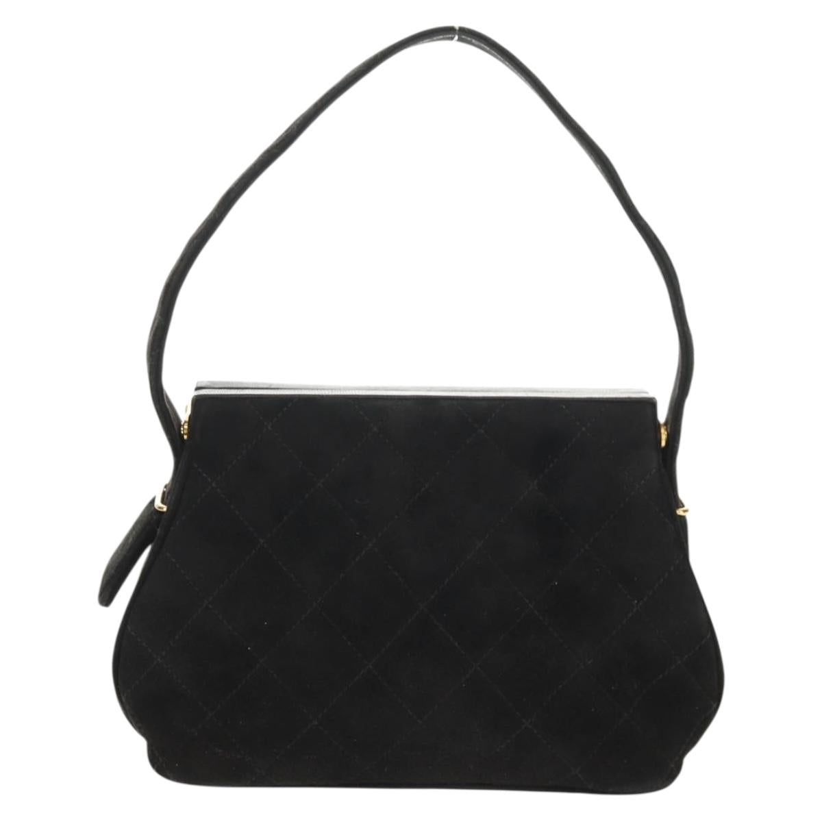 CHANEL Matelasse Hand Bag Suede Black Gold CC Auth 157875V