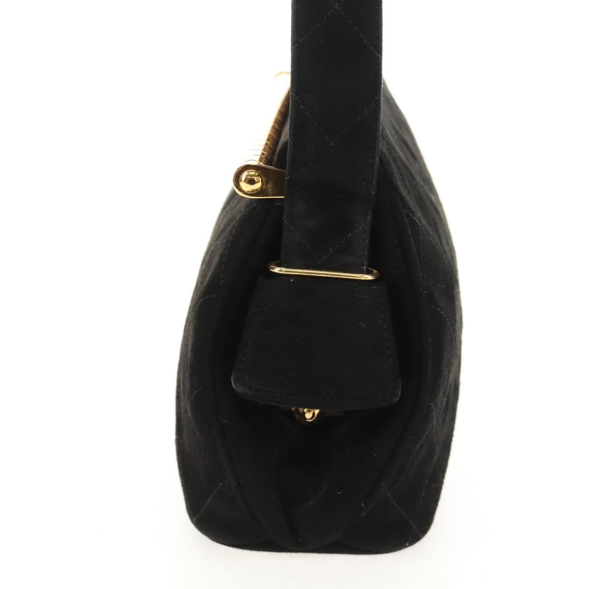 CHANEL Matelasse Hand Bag Suede Black Gold CC Auth 157875V