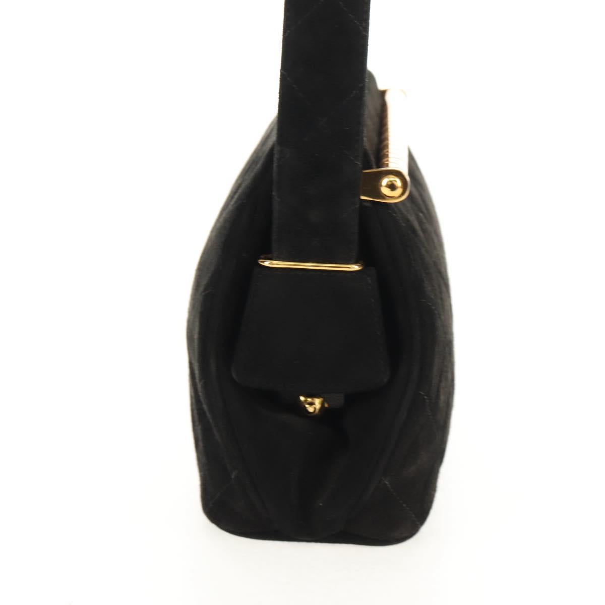 CHANEL Matelasse Hand Bag Suede Black Gold CC Auth 157875V