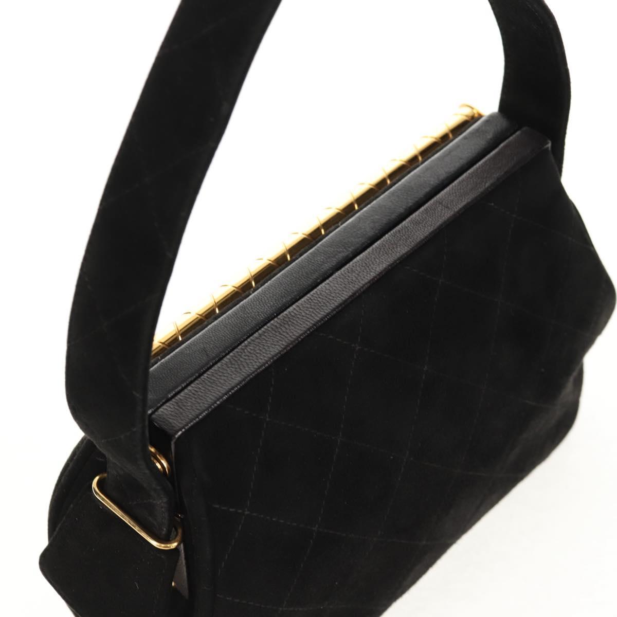 CHANEL Matelasse Hand Bag Suede Black Gold CC Auth 157875V