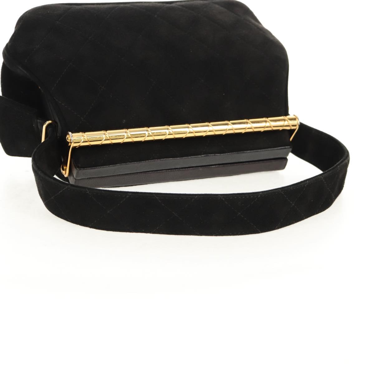 CHANEL Matelasse Hand Bag Suede Black Gold CC Auth 157875V