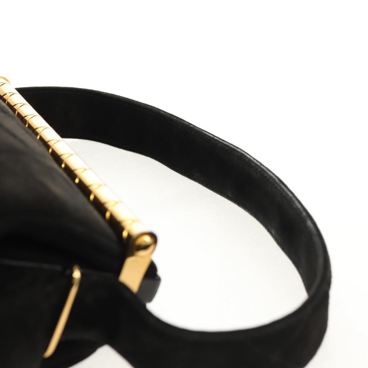 CHANEL Matelasse Hand Bag Suede Black Gold CC Auth 157875V