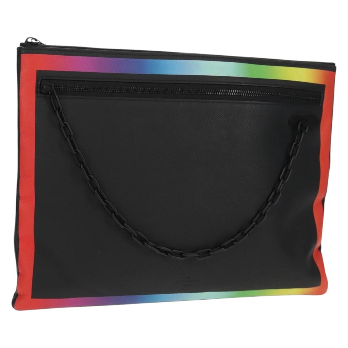 LOUIS VUITTON taiga rainbow Chain Pochette A4 Bag Black M30347 LV Auth 157880M