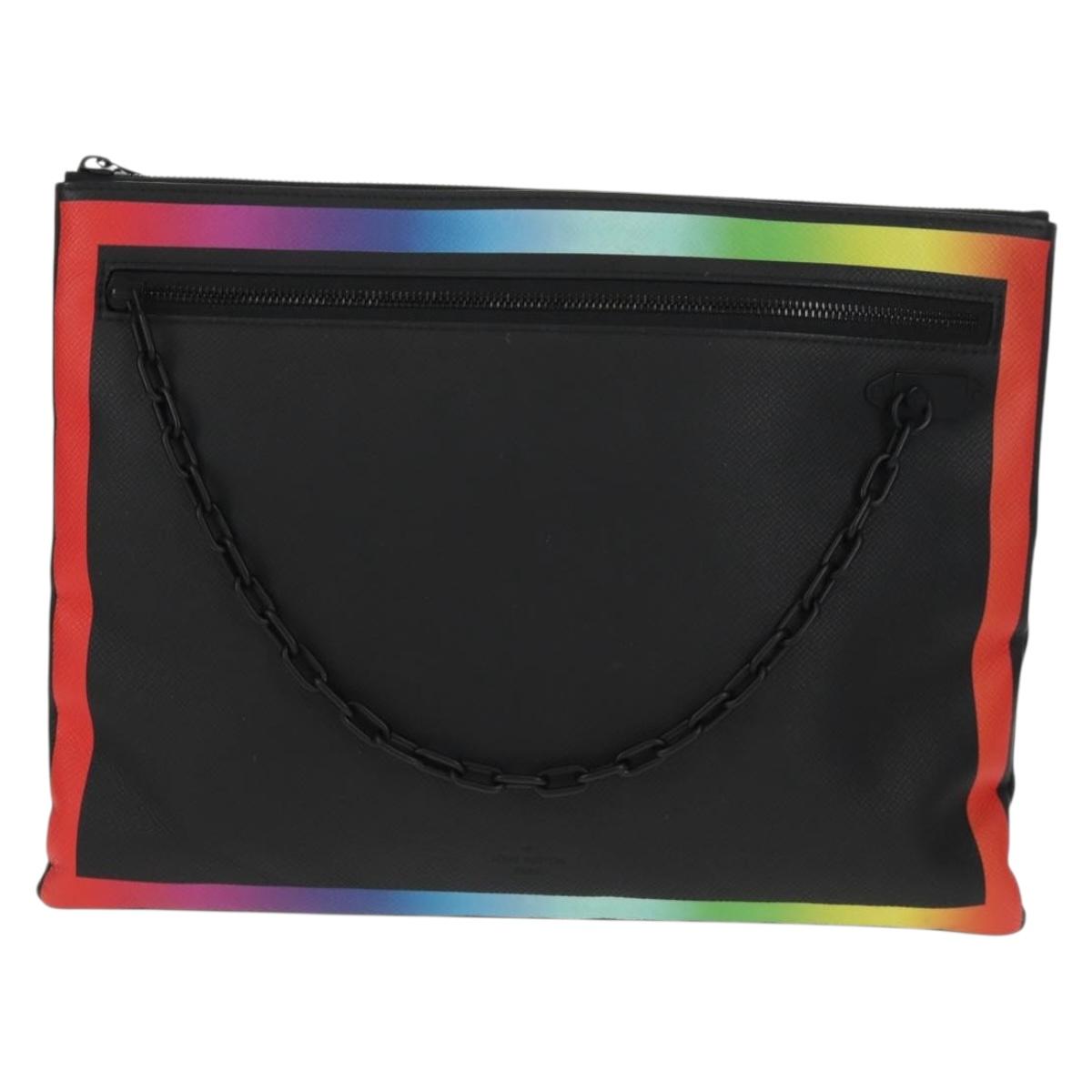 LOUIS VUITTON taiga rainbow Chain Pochette A4 Bag Black M30347 LV Auth 157880M