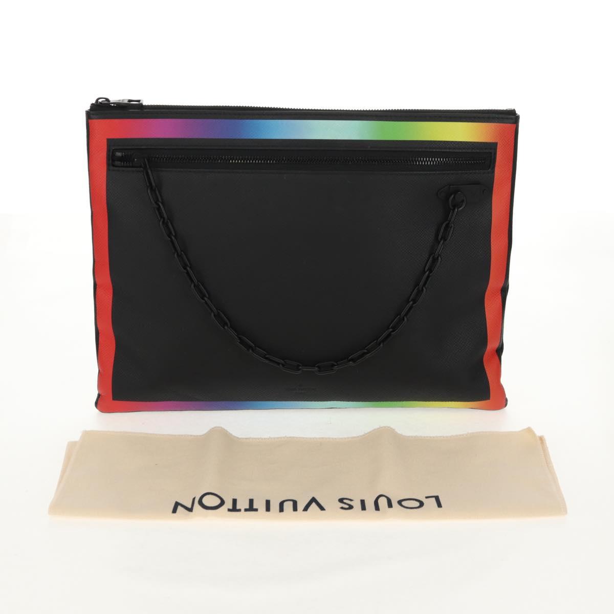 LOUIS VUITTON taiga rainbow Chain Pochette A4 Bag Black M30347 LV Auth 157880M