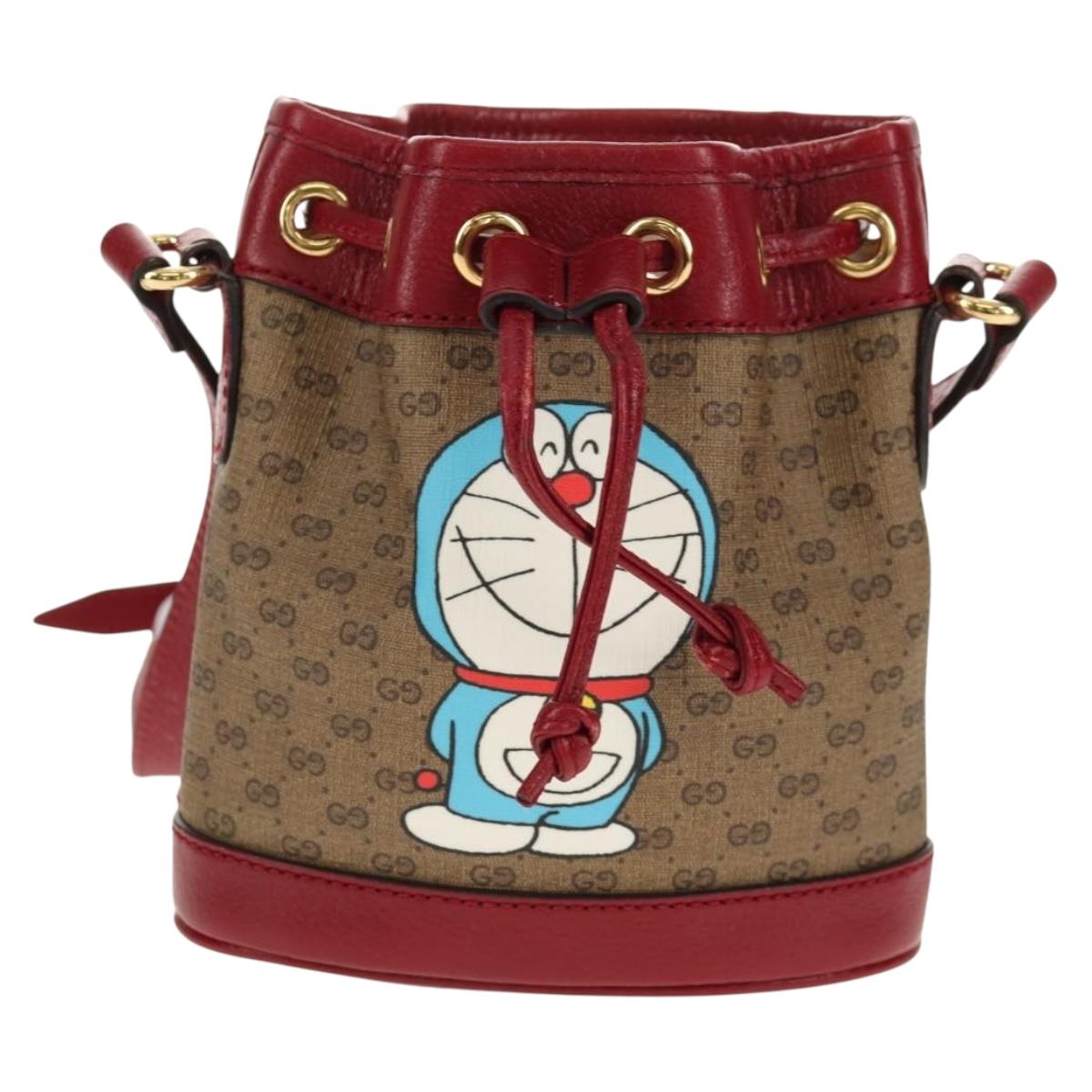 GUCCI Micro GG Supreme Doraemon Mini Bucket Bag PVC Beige 647801 Auth 157883SM