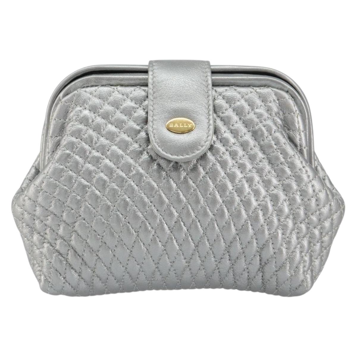 BALLY Pouch Leather Silver Auth 157887