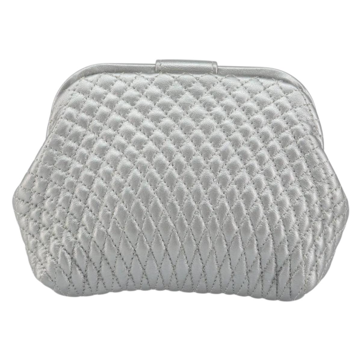 BALLY Pouch Leather Silver Auth 157887