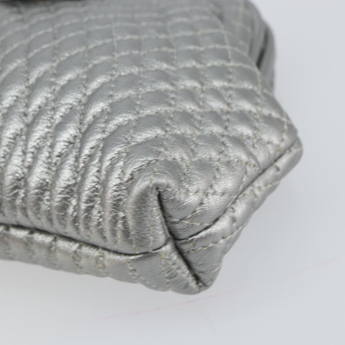 BALLY Pouch Leather Silver Auth 157887