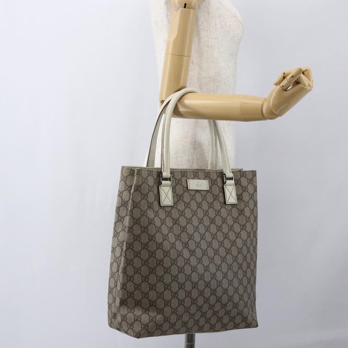 GUCCI GG Supreme Tote Bag PVC Beige Silver 131220 Auth 157900