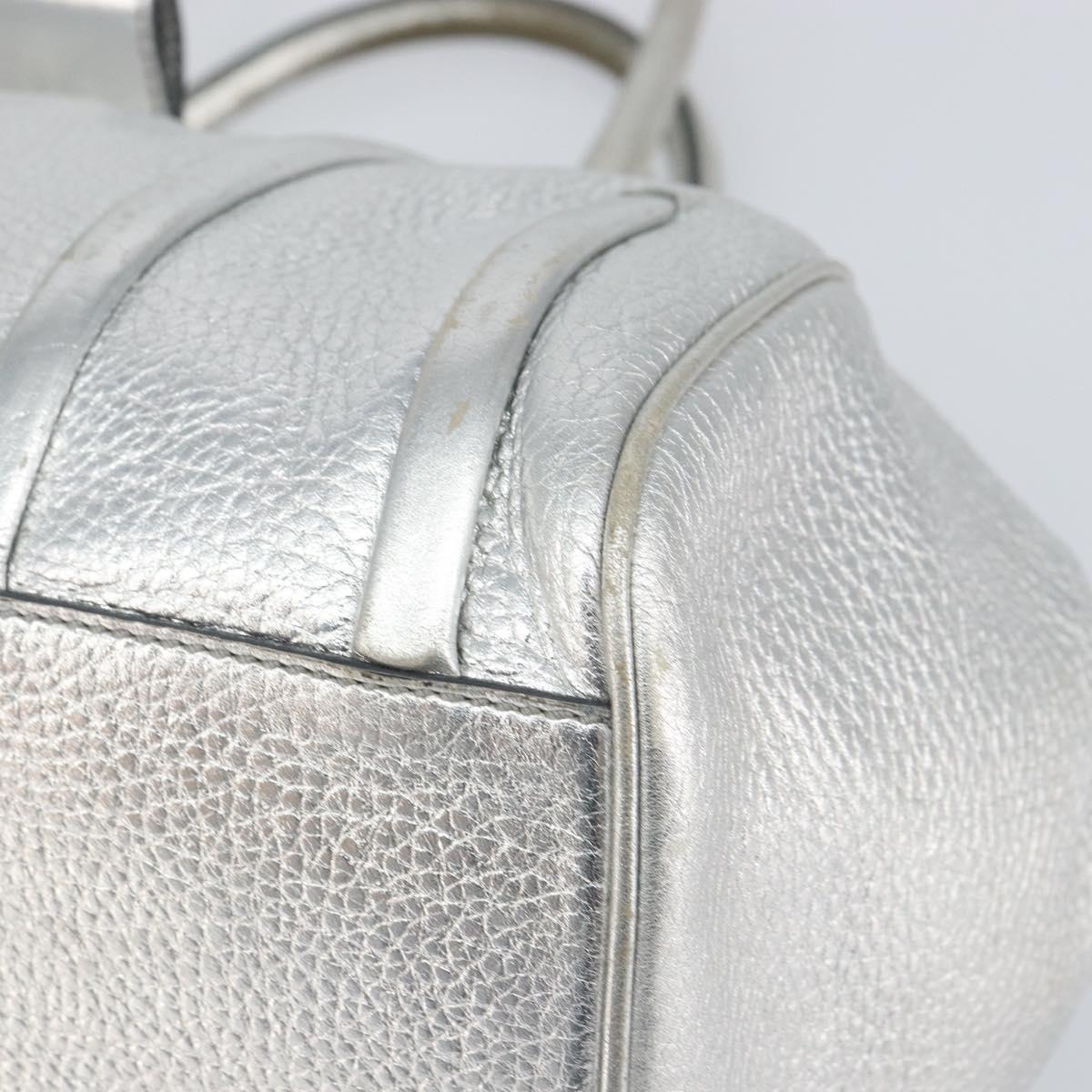 CELINE Hand Bag Leather Silver Auth 157912