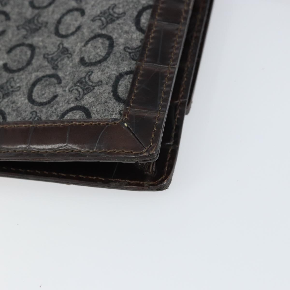 CELINE C Macadam Canvas Shoulder Bag Gray Gold Auth 157930