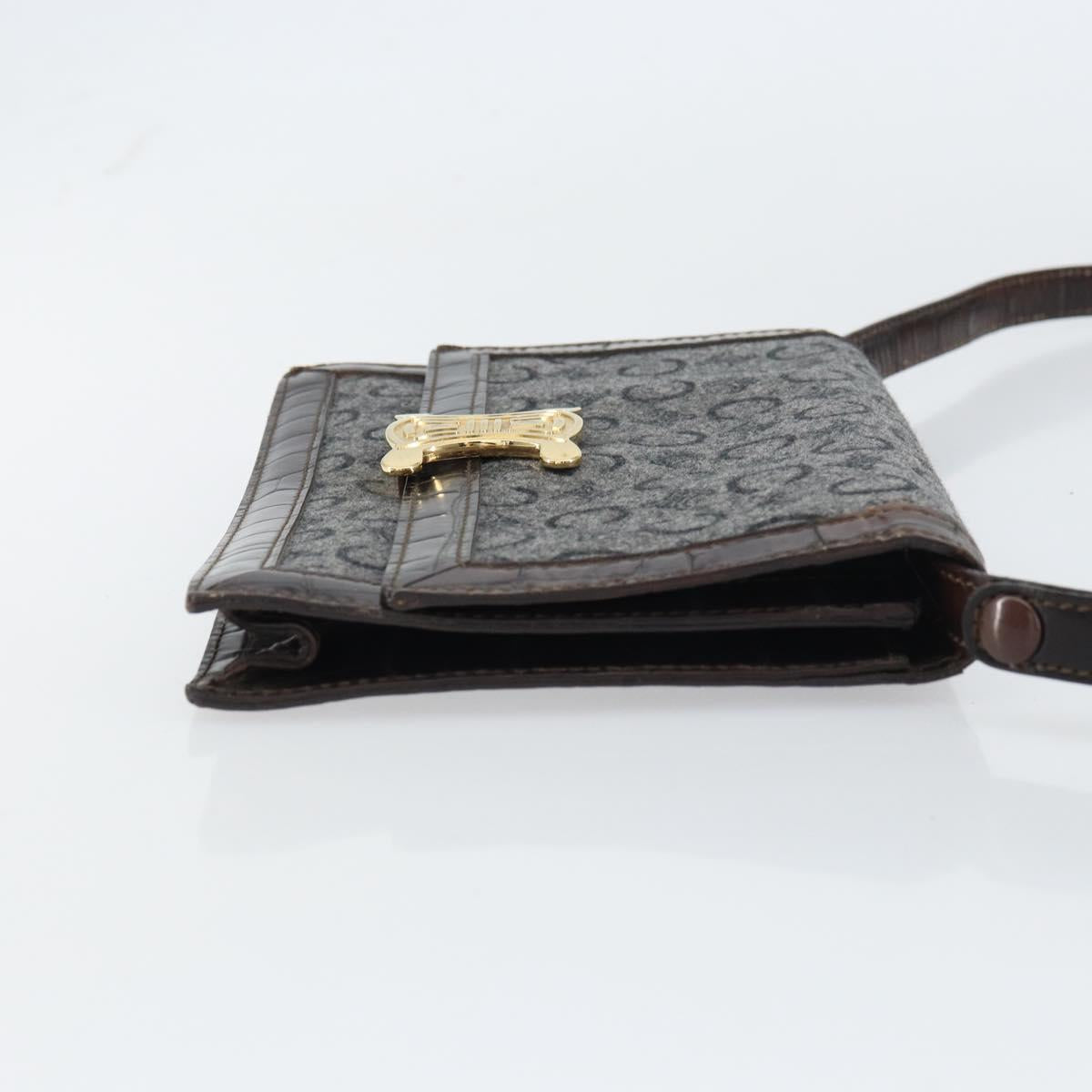 CELINE C Macadam Canvas Shoulder Bag Gray Gold Auth 157930