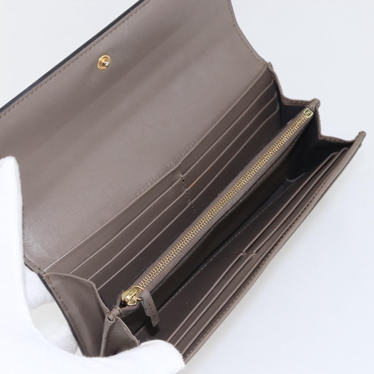 FENDI Continental Wallet Leather Gray Gold Auth 157935
