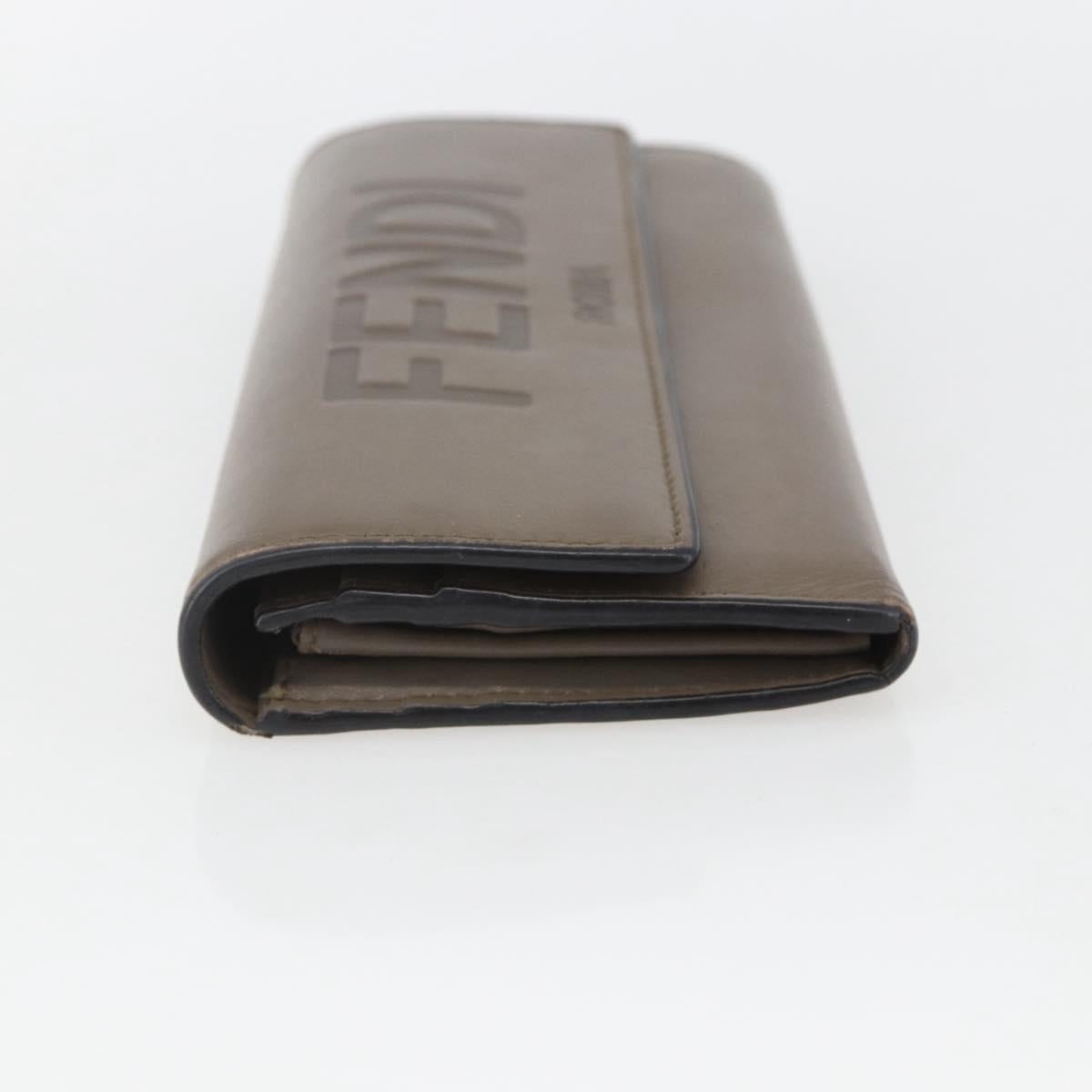 FENDI Continental Wallet Leather Gray Gold Auth 157935
