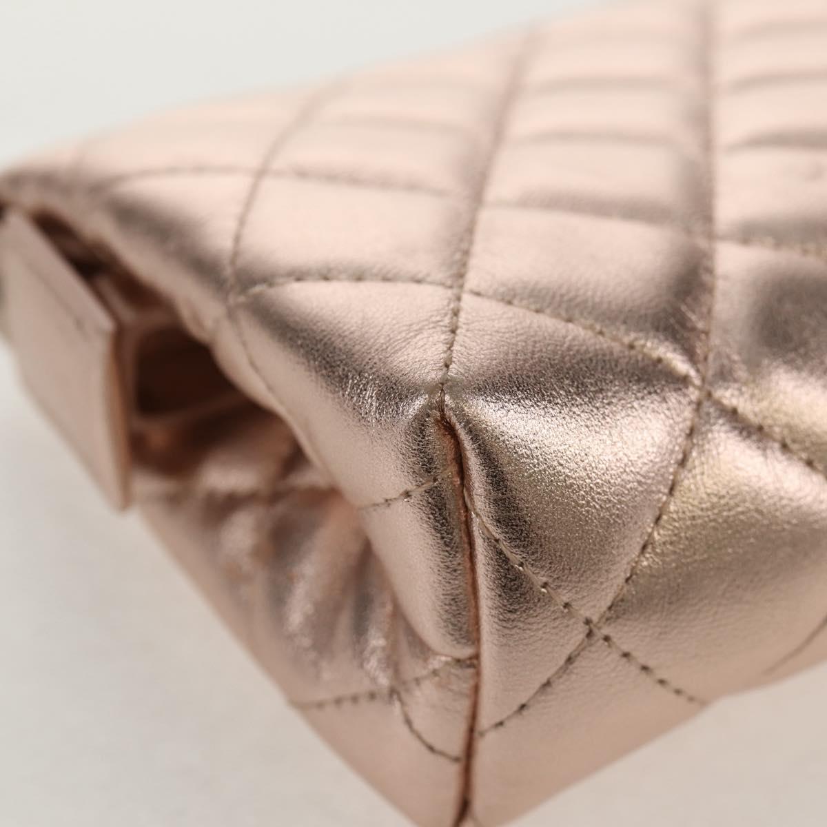 CHANEL Matelasse Pouch Lamb Skin Pink Gold CC Auth 157936M