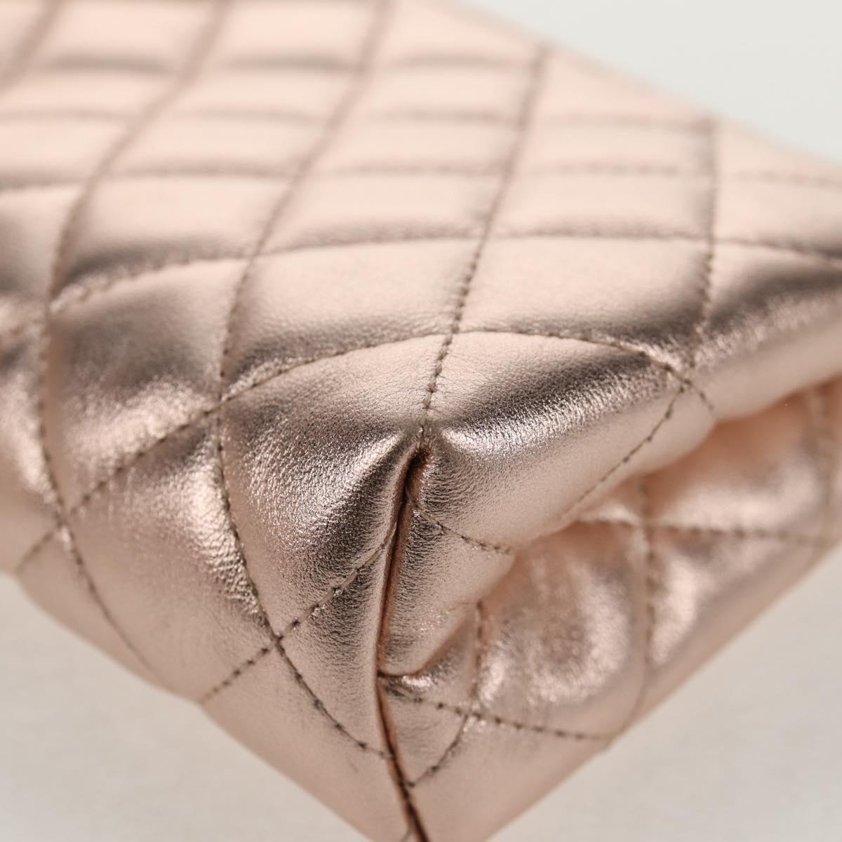 CHANEL Matelasse Pouch Lamb Skin Pink Gold CC Auth 157936M