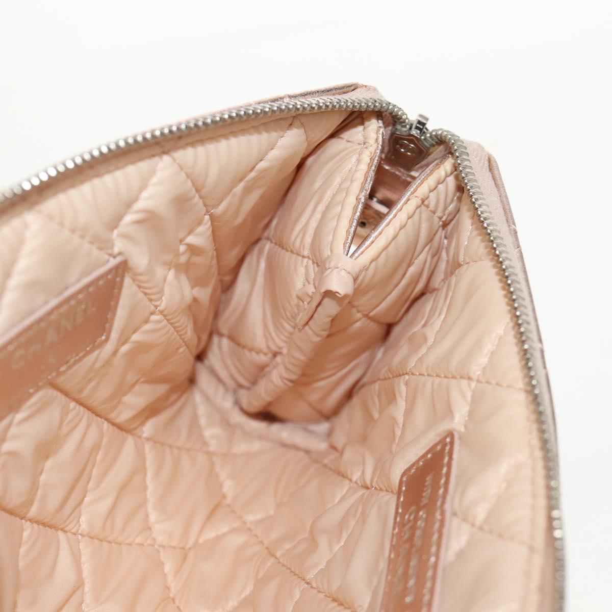 CHANEL Matelasse Pouch Lamb Skin Pink Gold CC Auth 157936M