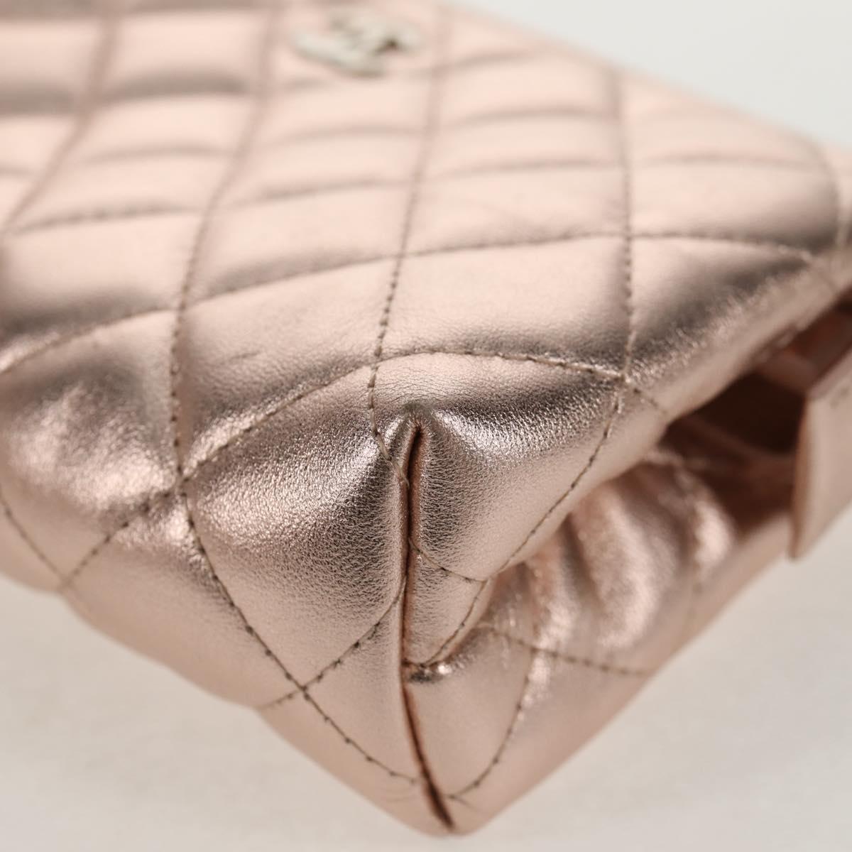 CHANEL Matelasse Pouch Lamb Skin Pink Gold CC Auth 157936M