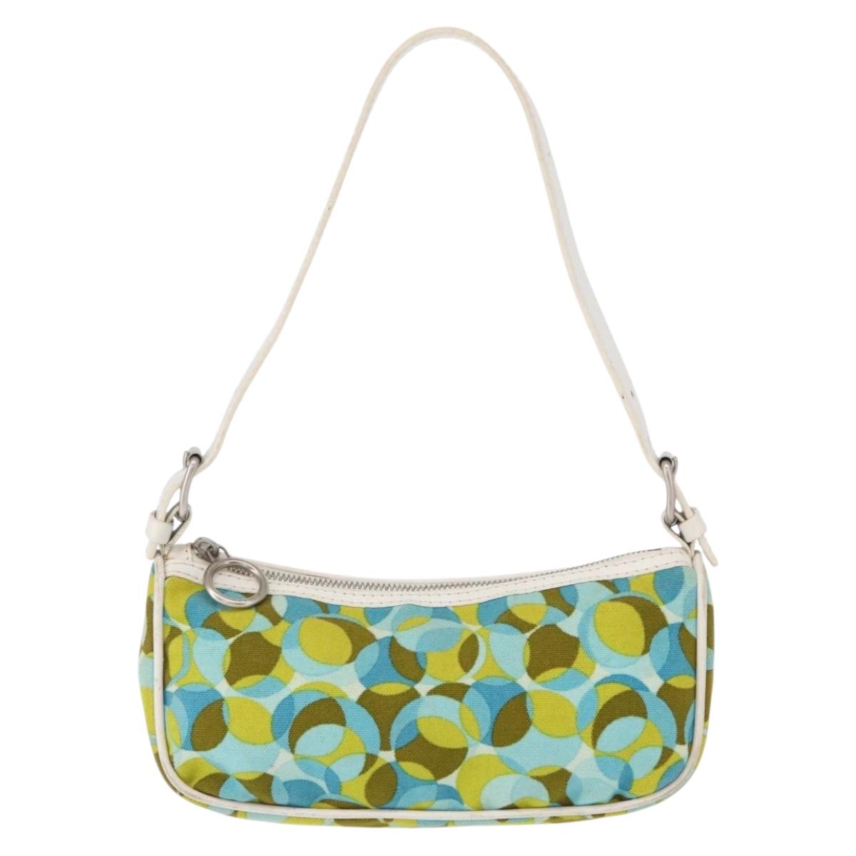 CELINE Accessory Pouch Canvas Green Silver Auth 157942
