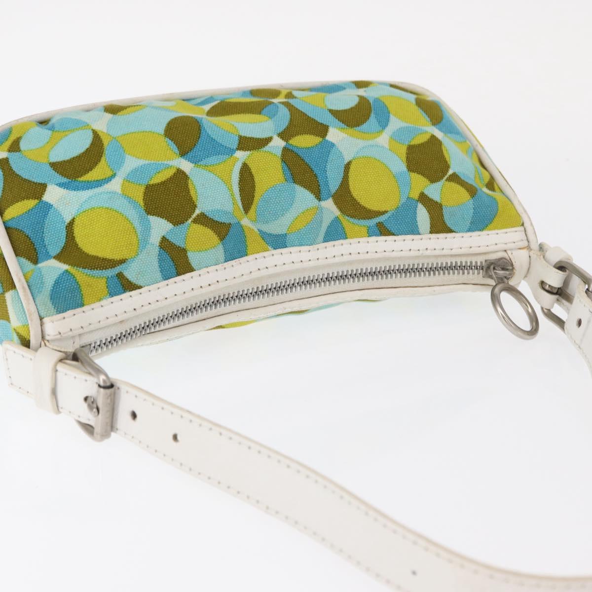 CELINE Accessory Pouch Canvas Green Silver Auth 157942