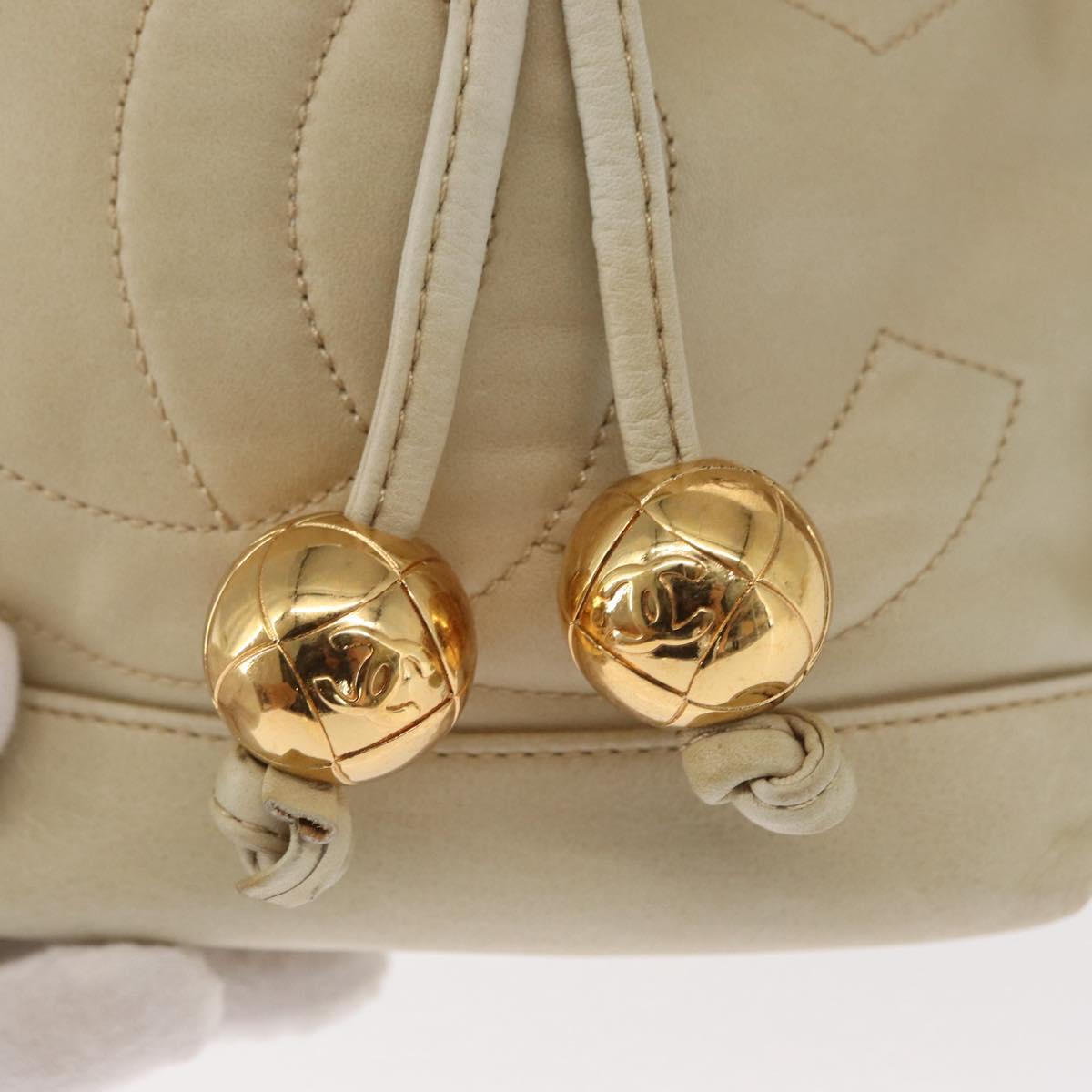 CHANEL Chain Shoulder Bag Leather Ivory Gold CC Auth 157949A