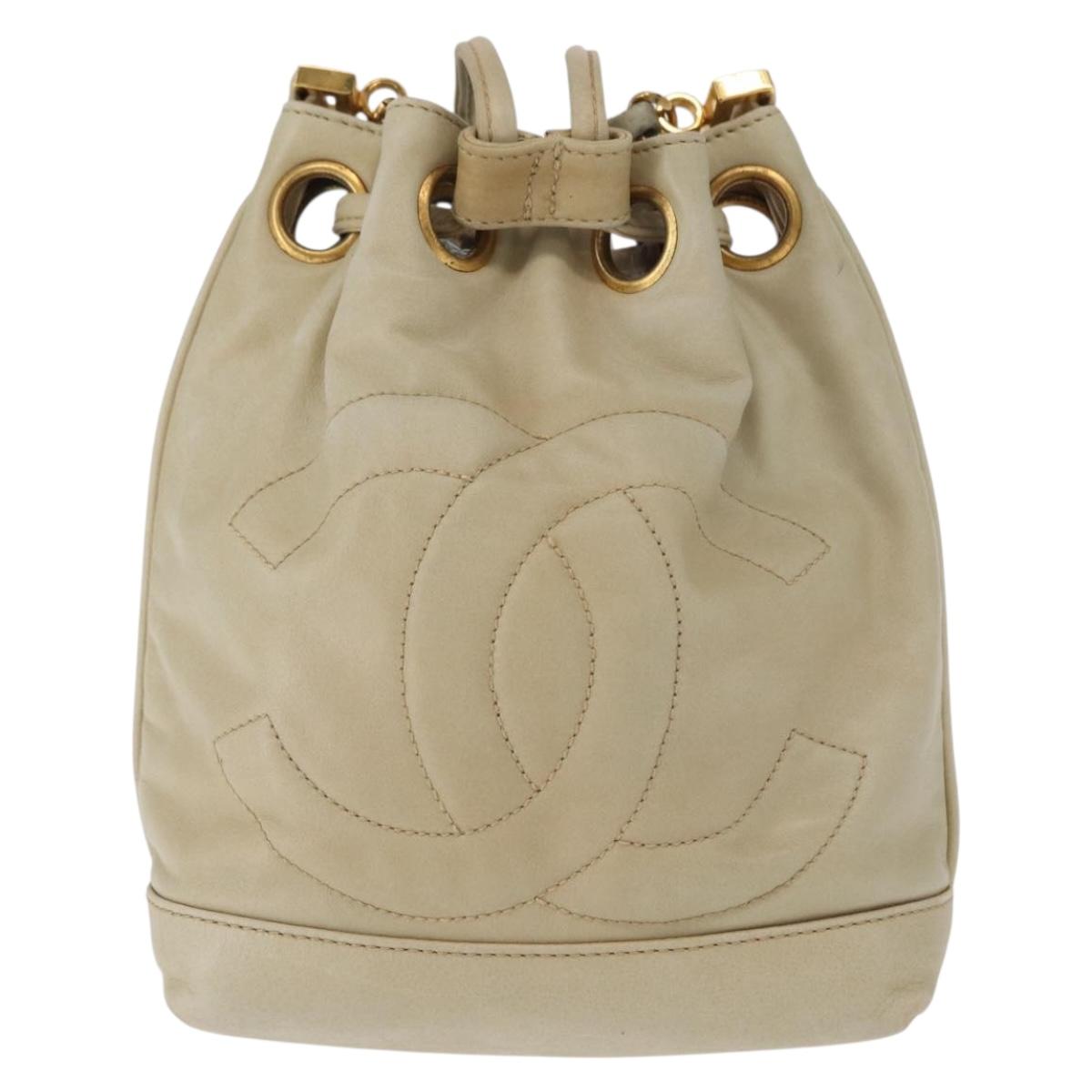 CHANEL Chain Shoulder Bag Leather Ivory Gold CC Auth 157949A