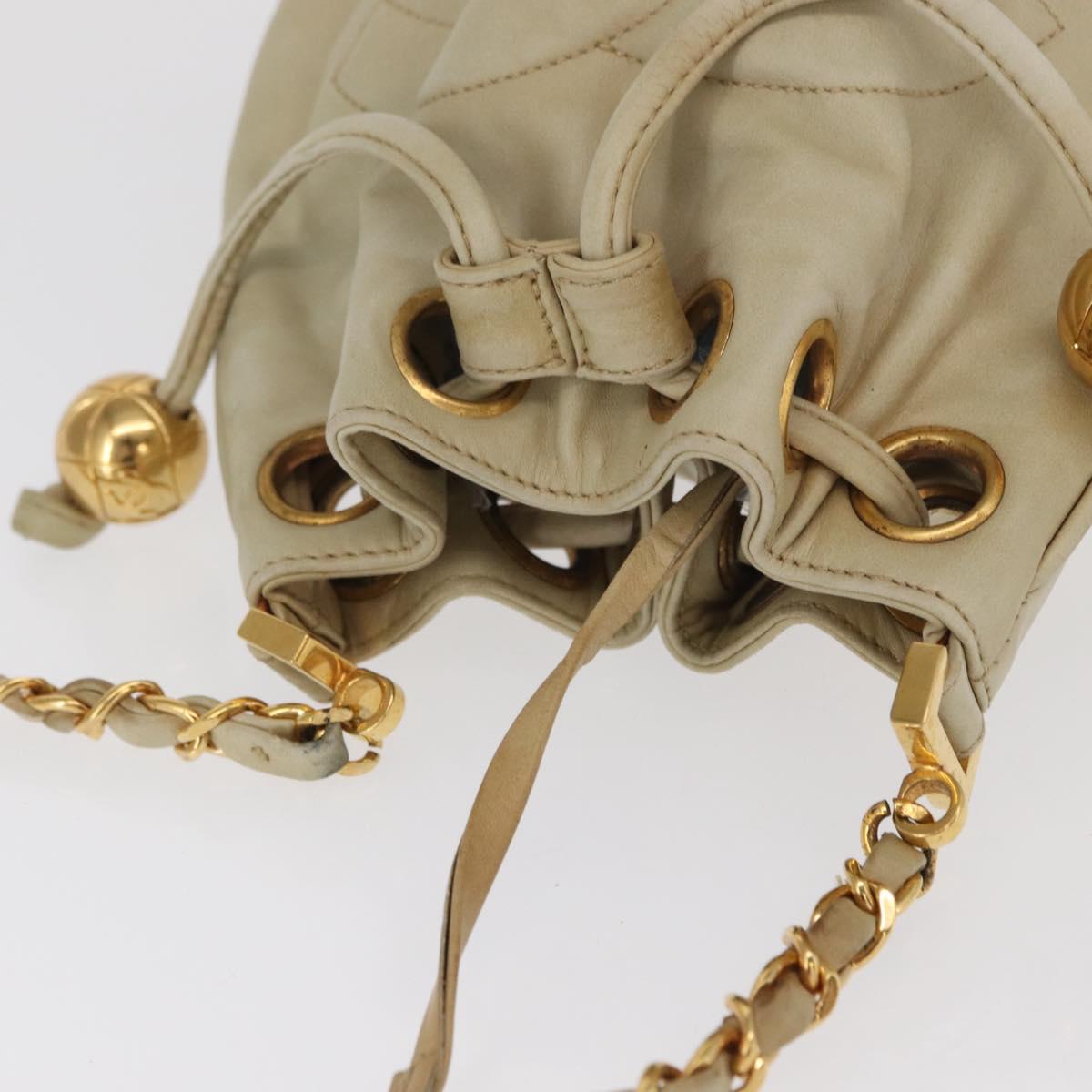 CHANEL Chain Shoulder Bag Leather Ivory Gold CC Auth 157949A