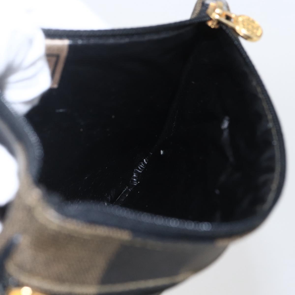 FENDI Pecan Canvas Pouch PVC Black Brown Auth 157951