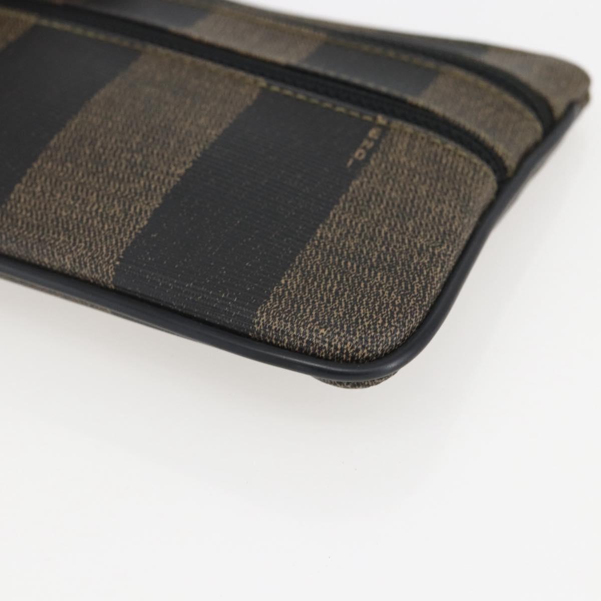 FENDI Pecan Canvas Pouch PVC Black Brown Auth 157951
