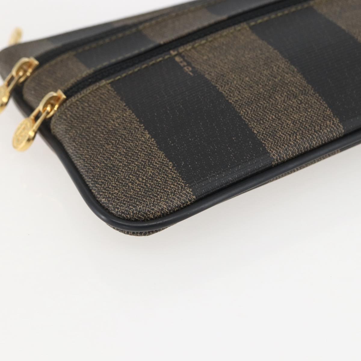 FENDI Pecan Canvas Pouch PVC Black Brown Auth 157951