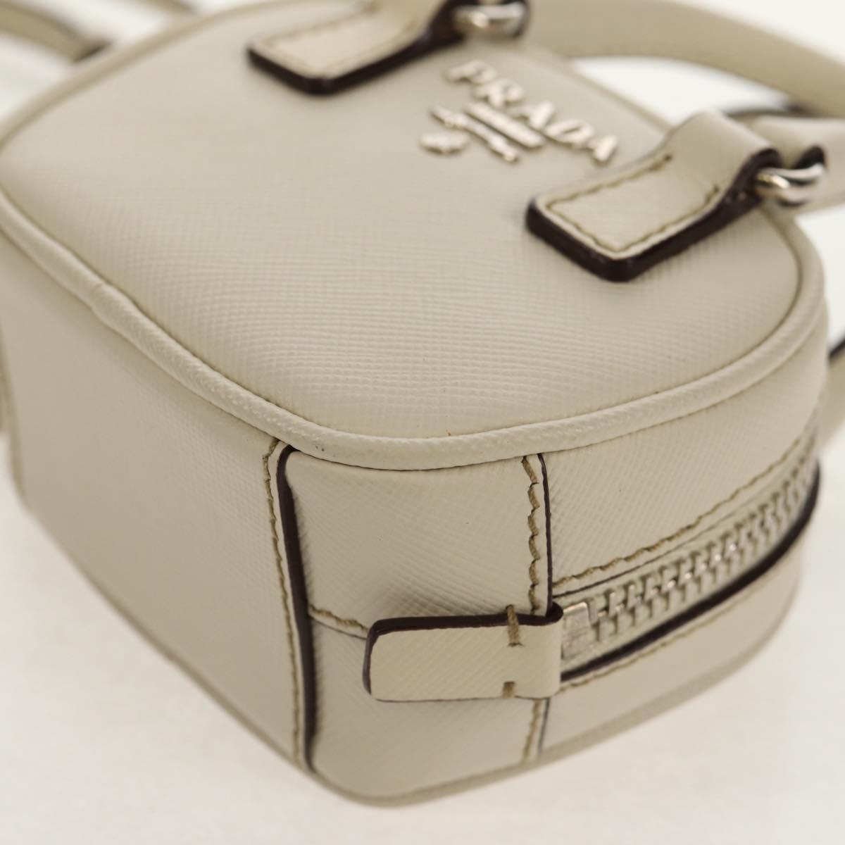 PRADA Pouch Safiano Ivory Silver Auth 157955V