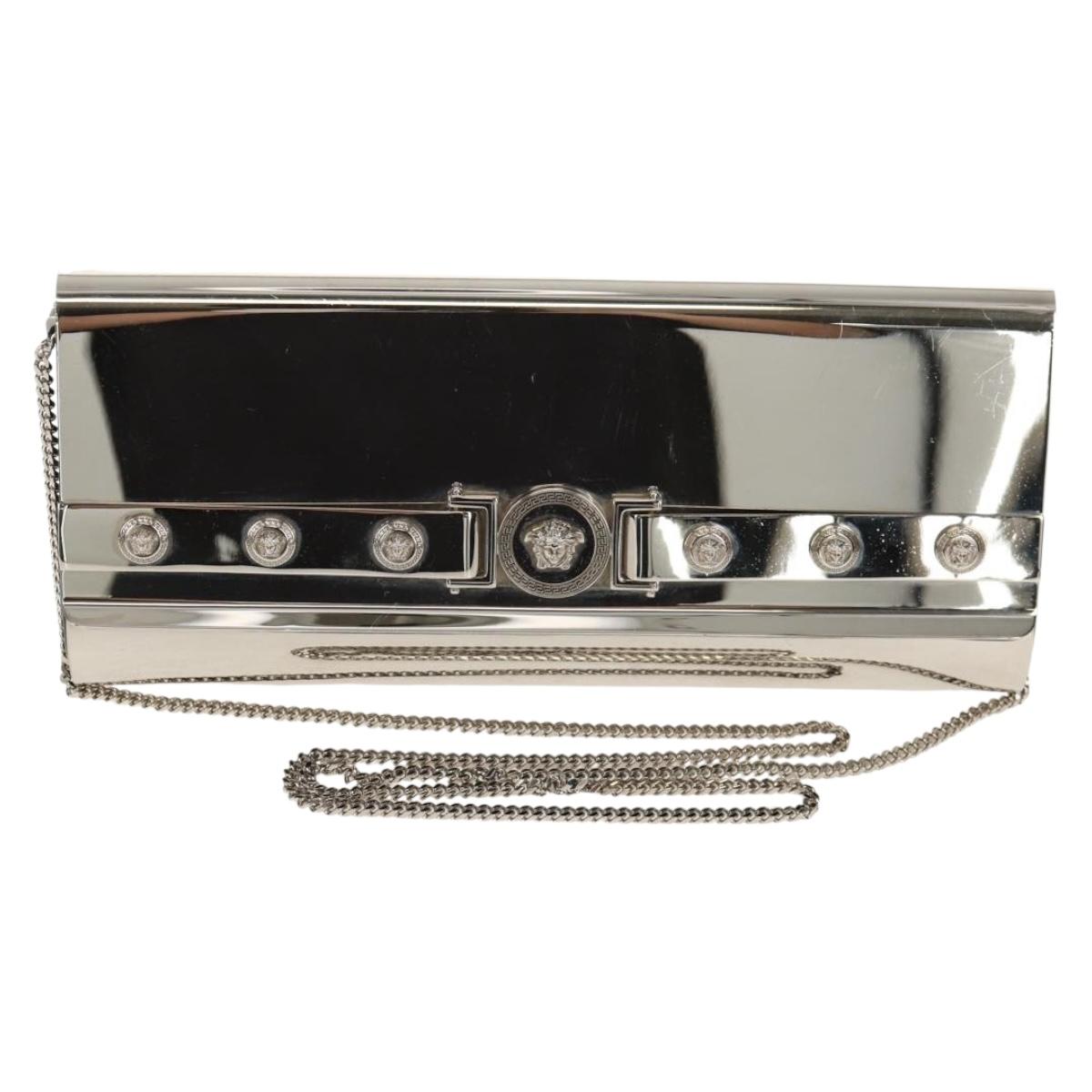 VERSACE Medusa Chain Shoulder Bag metal Silver tone Auth 157963V