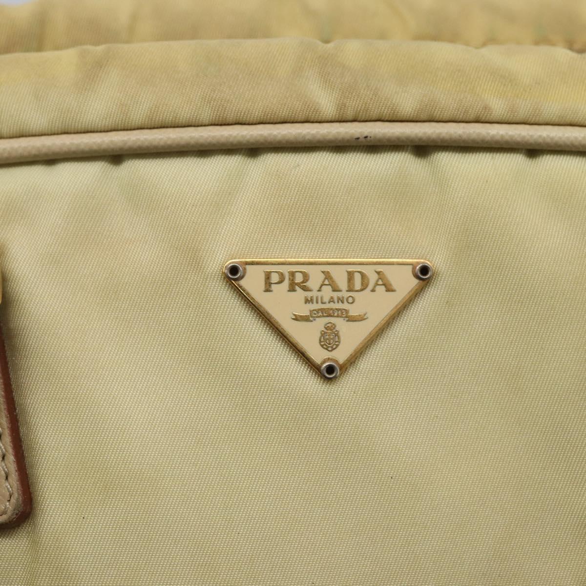 PRADA Hand Bag Nylon Ivory Gold Auth 158011