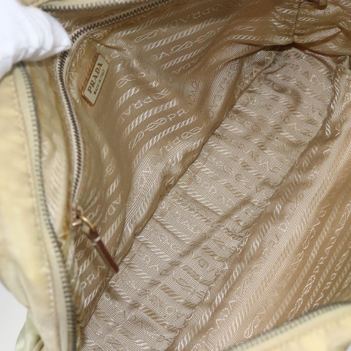 PRADA Hand Bag Nylon Ivory Gold Auth 158011