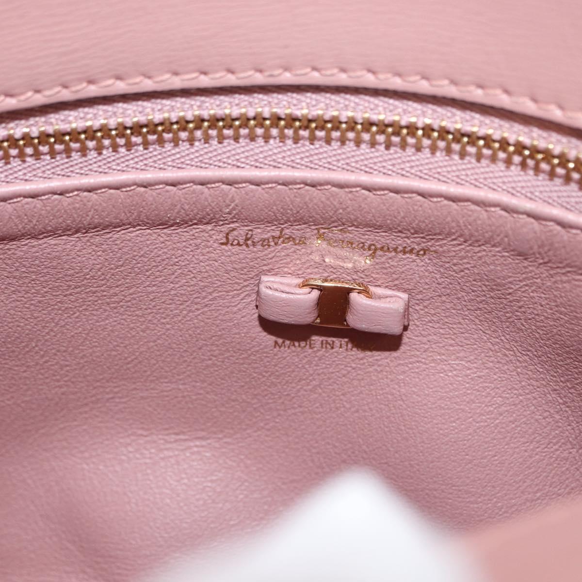 Salvatore Ferragamo Chain Vala Shoulder Bag Leather 2way Pink Gold Auth 158017