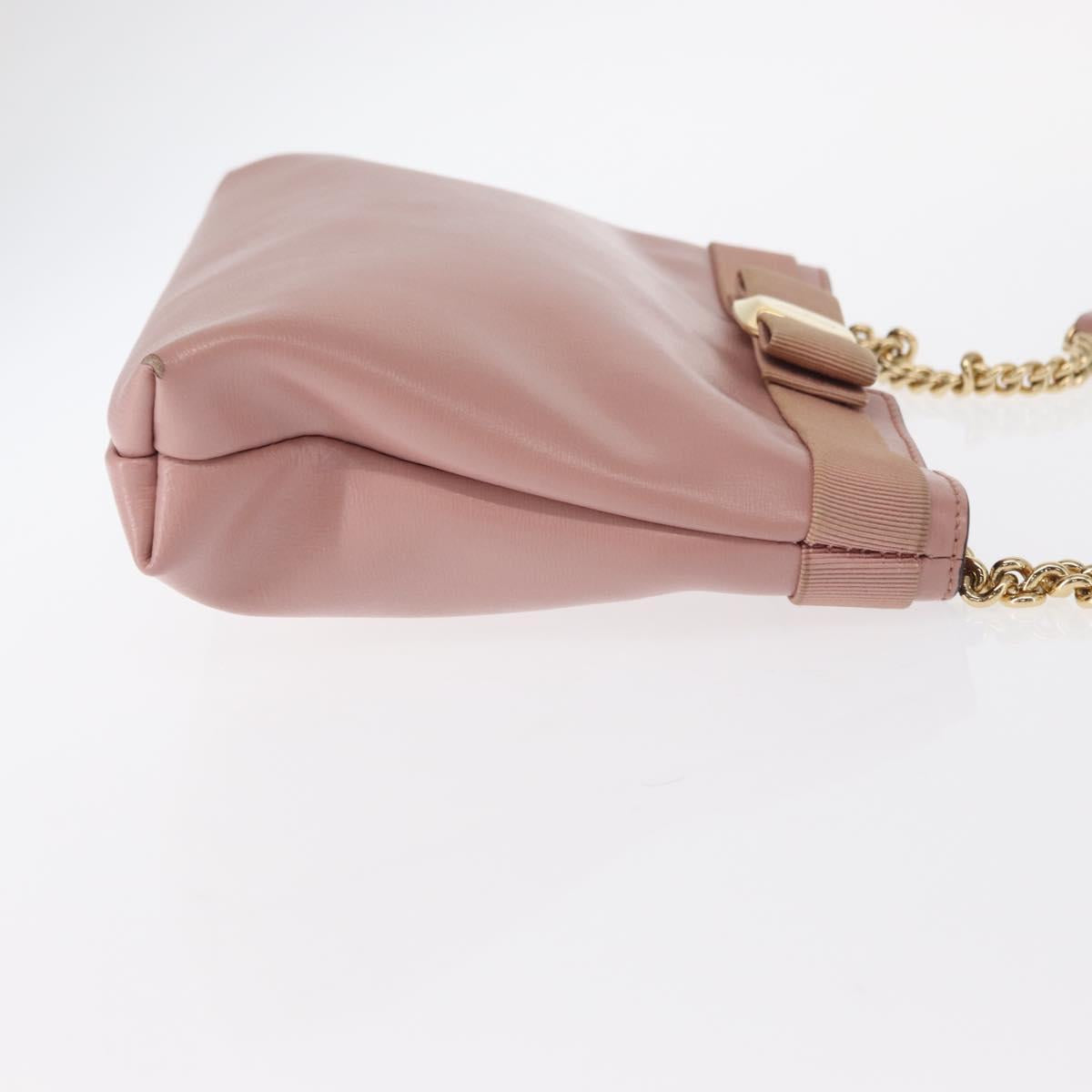 Salvatore Ferragamo Chain Vala Shoulder Bag Leather 2way Pink Gold Auth 158017