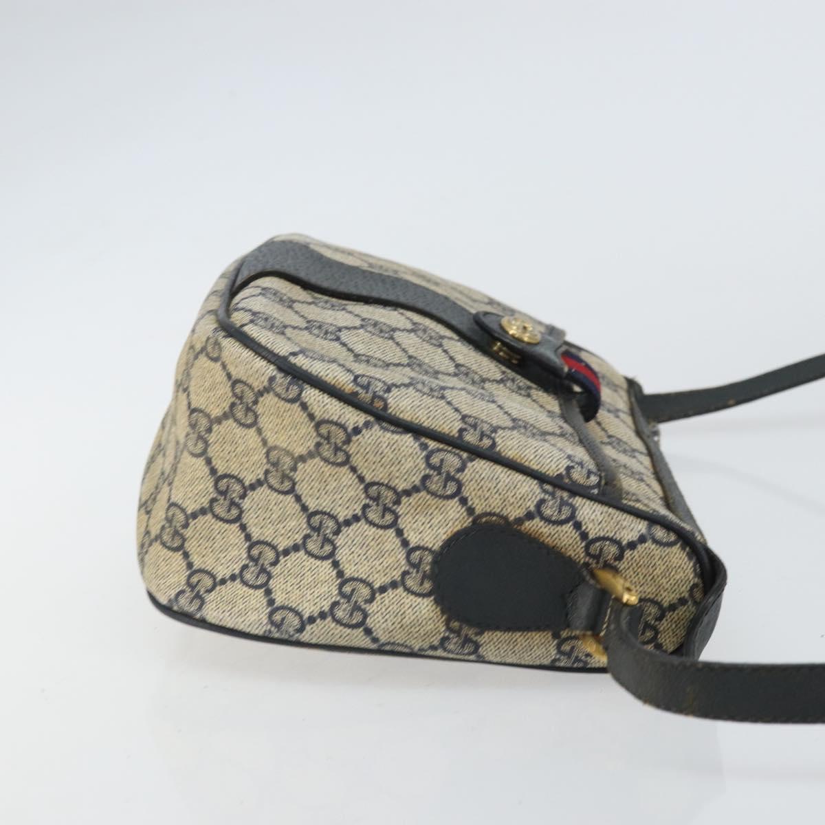 GUCCI GG Supreme Sherry Line Shoulder Bag PVC Navy Gold 89 02 032 Auth 158018