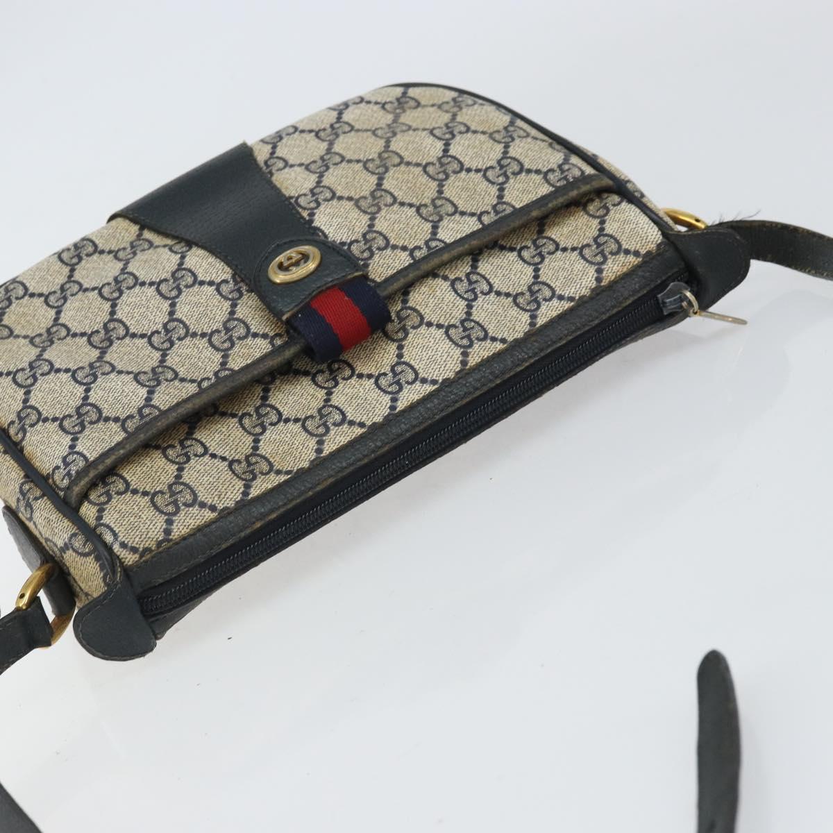 GUCCI GG Supreme Sherry Line Shoulder Bag PVC Navy Gold 89 02 032 Auth 158018