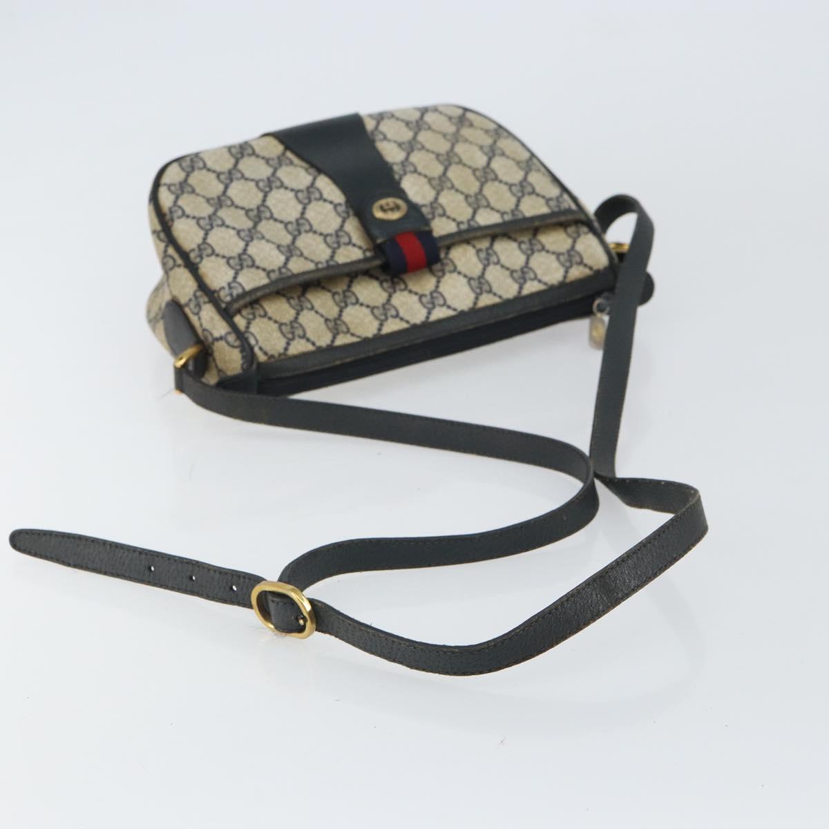 GUCCI GG Supreme Sherry Line Shoulder Bag PVC Navy Gold 89 02 032 Auth 158018