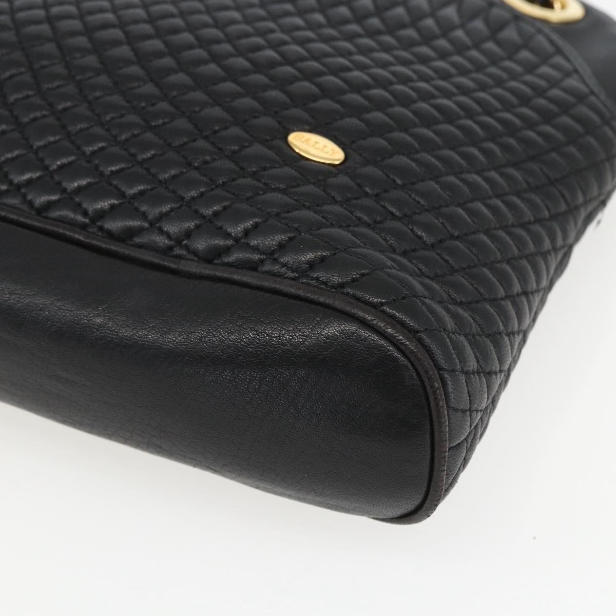 BALLY Chain Shoulder Bag Leather Black Gold Auth 158019