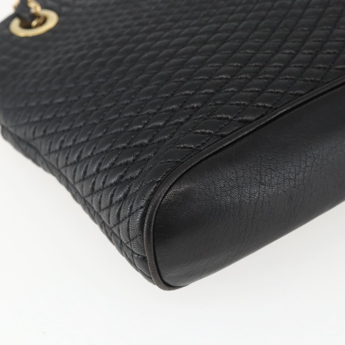 BALLY Chain Shoulder Bag Leather Black Gold Auth 158019