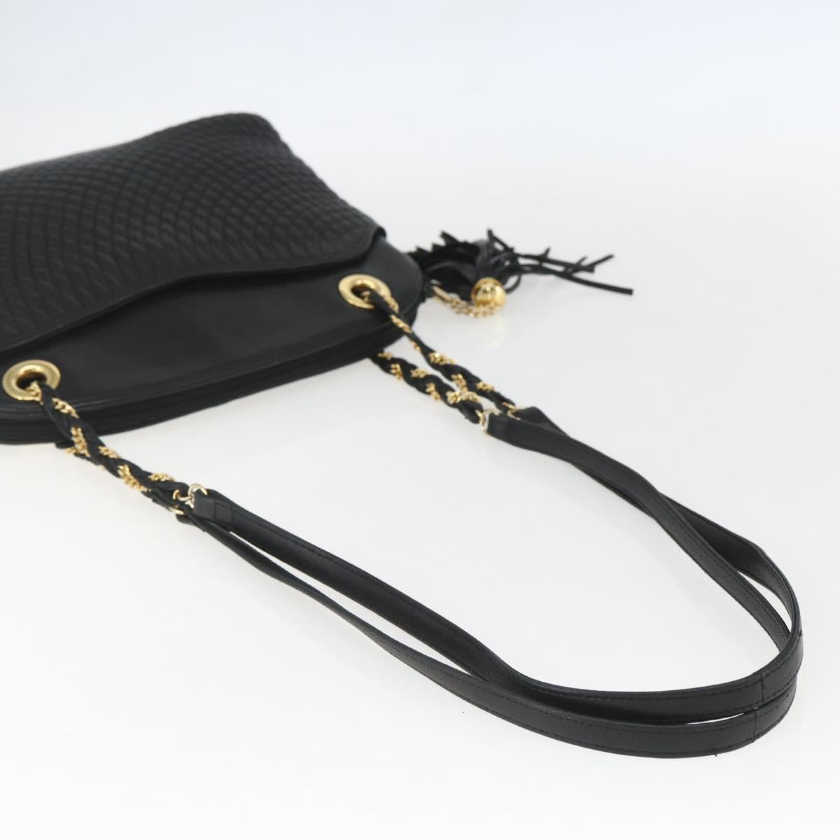 BALLY Chain Shoulder Bag Leather Black Gold Auth 158019