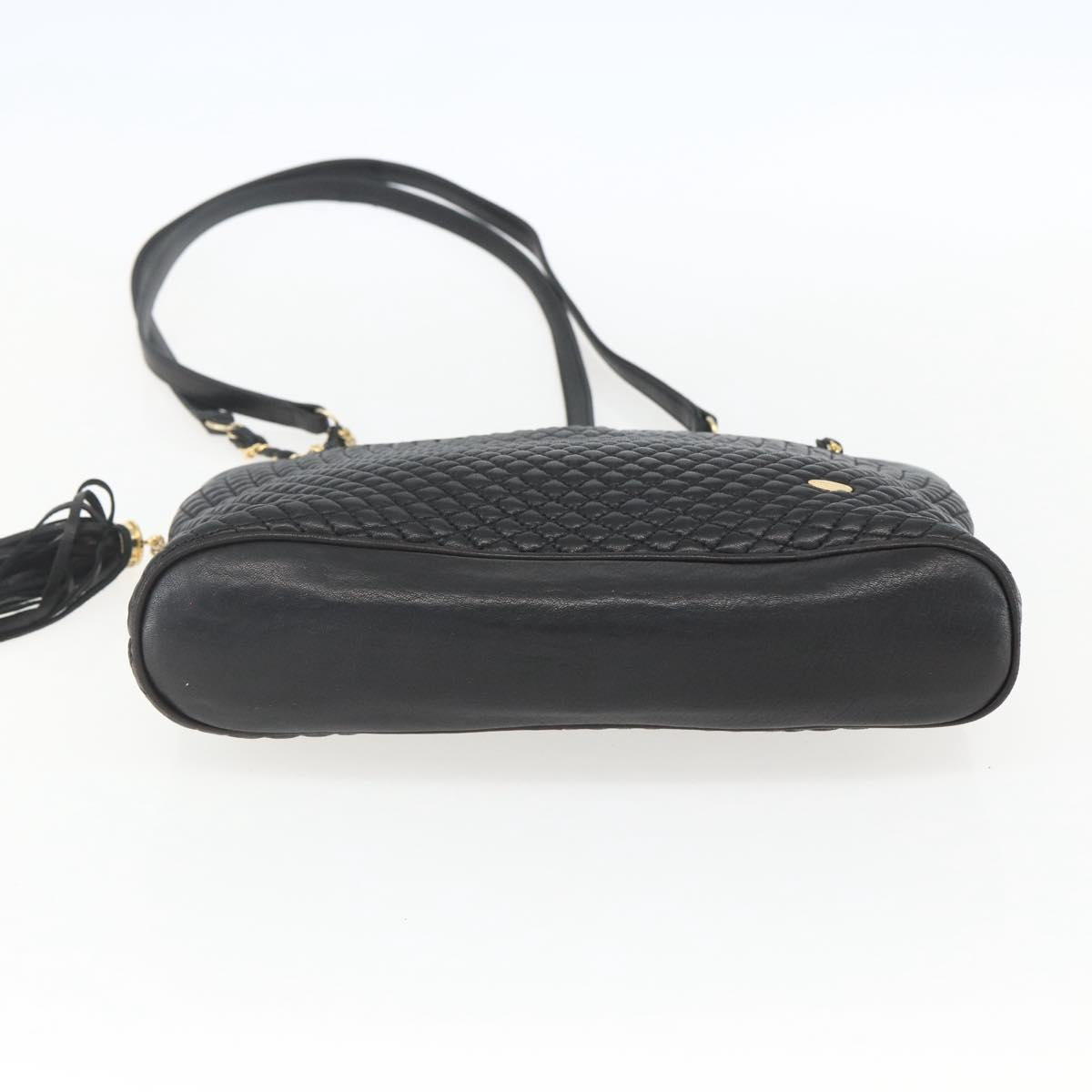 BALLY Chain Shoulder Bag Leather Black Gold Auth 158019