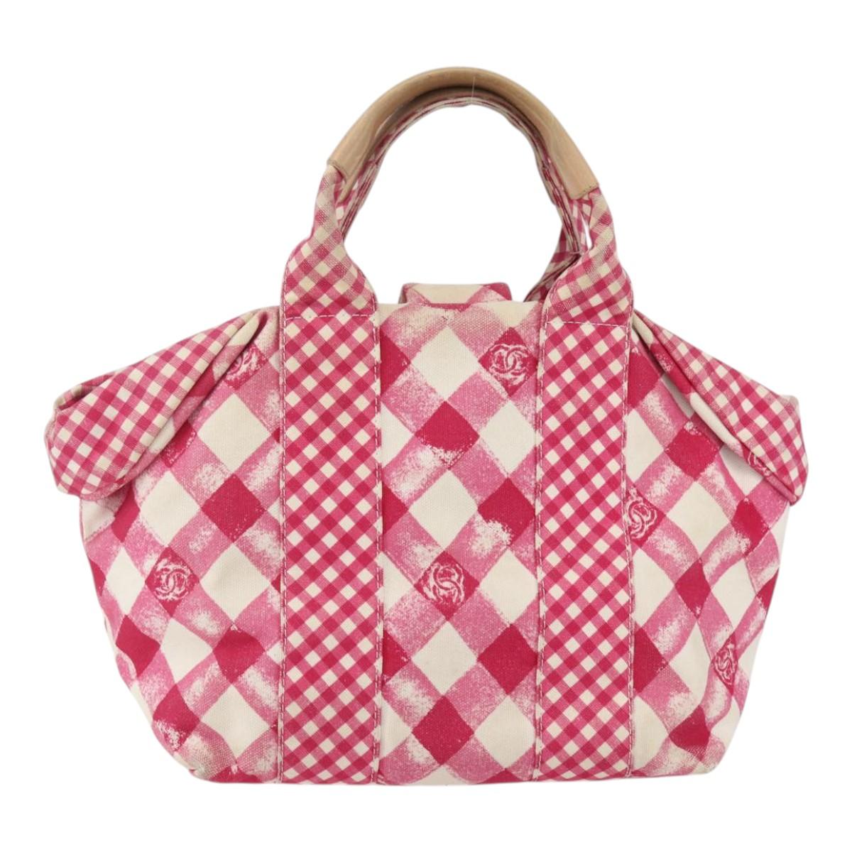 CHANEL Cruise Line Hand Bag Canvas Pink Silver CC Auth 158031