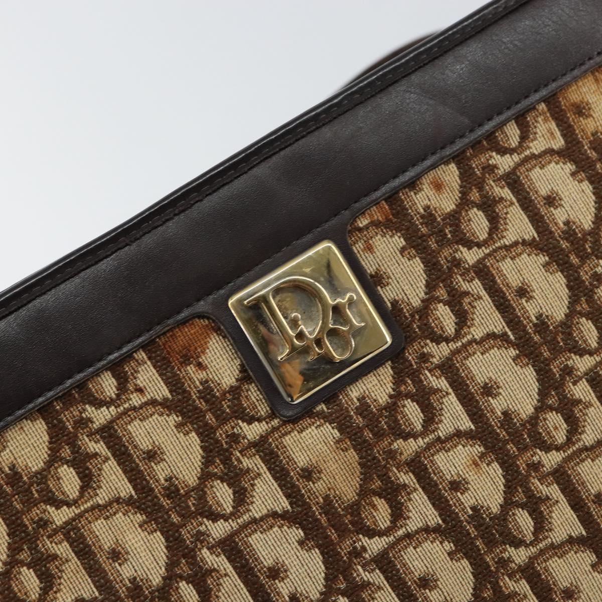 Christian Dior Trotter Canvas Shoulder Bag Beige Gold Auth 158032