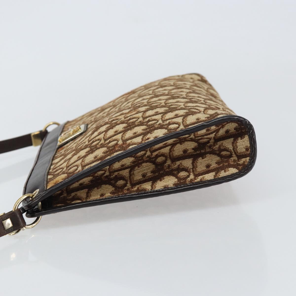 Christian Dior Trotter Canvas Shoulder Bag Beige Gold Auth 158032