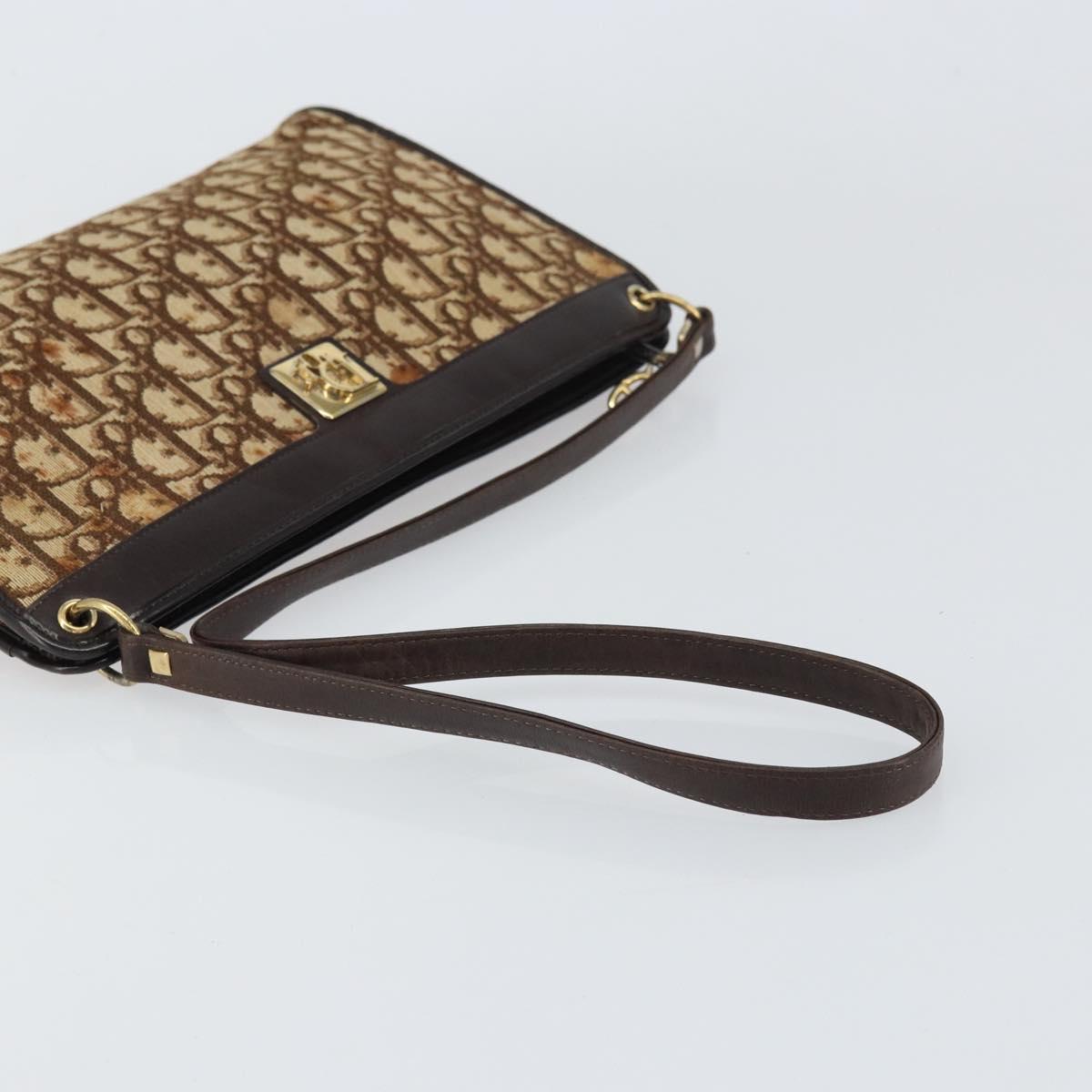 Christian Dior Trotter Canvas Shoulder Bag Beige Gold Auth 158032