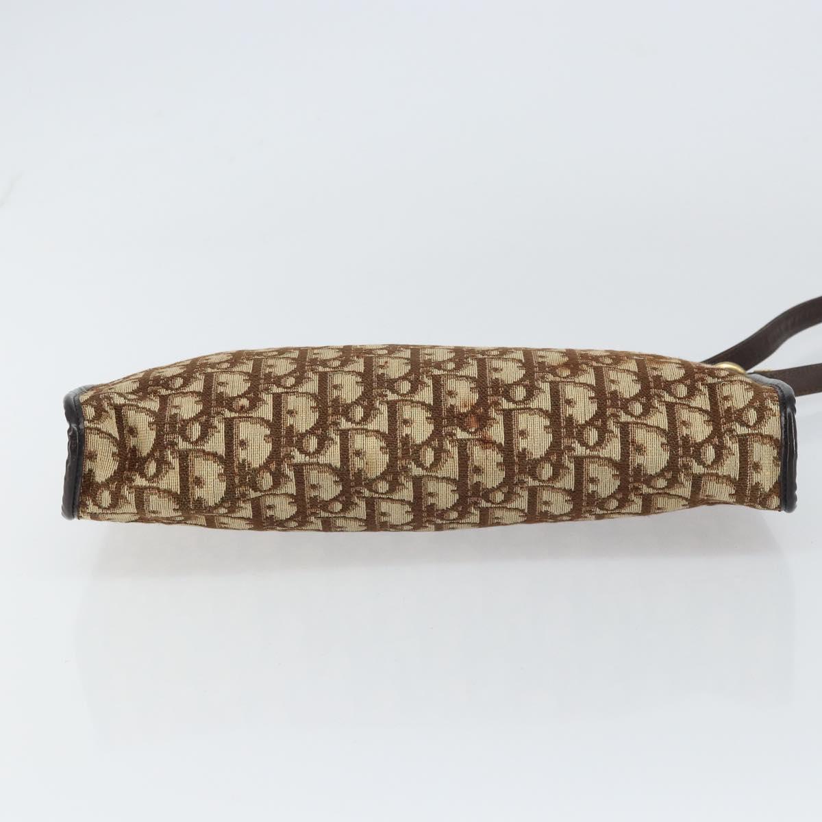 Christian Dior Trotter Canvas Shoulder Bag Beige Gold Auth 158032